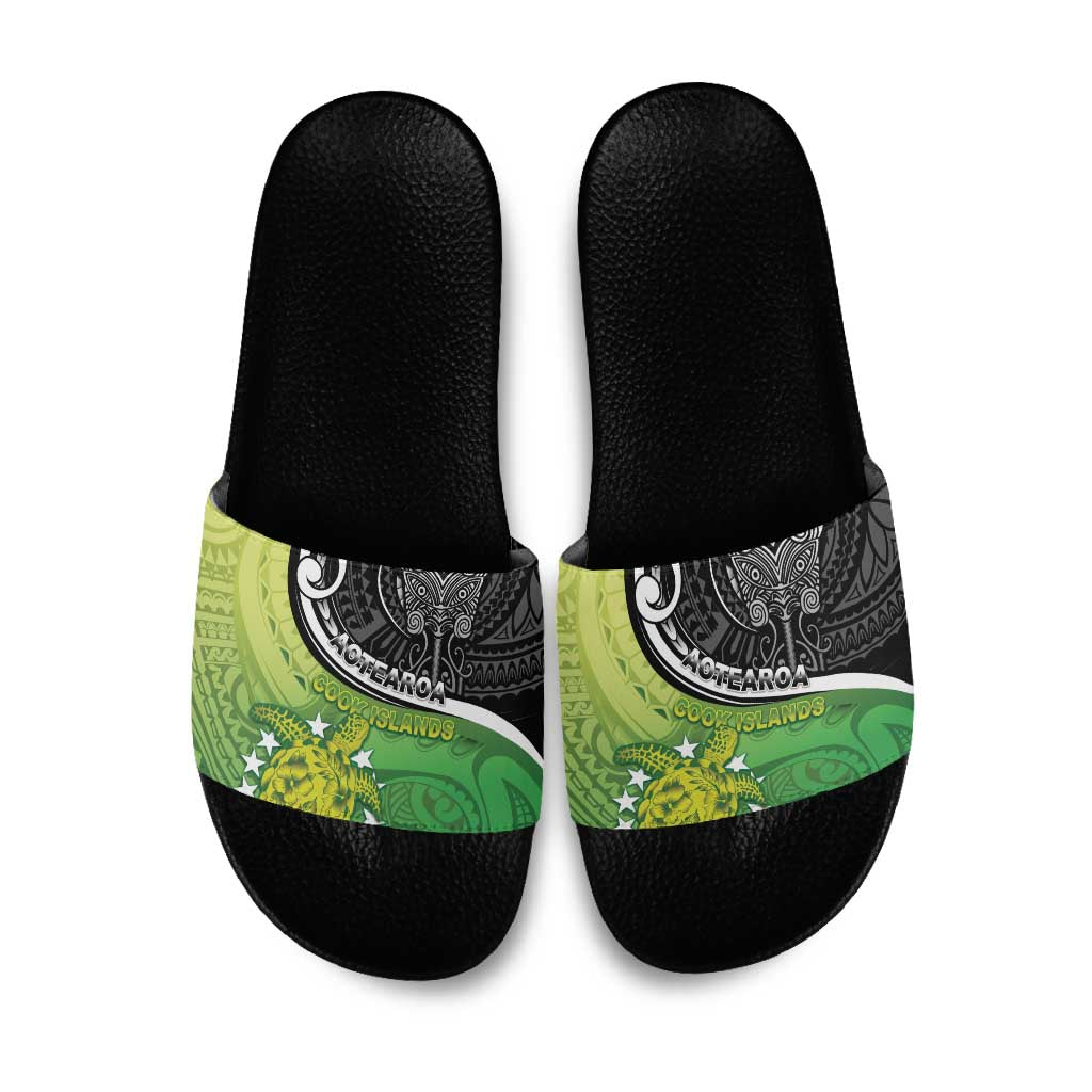 New Zealand Cook Islands Slide Sandals Maori Tiki With Circle Stars Turtle - Polynesian Pride