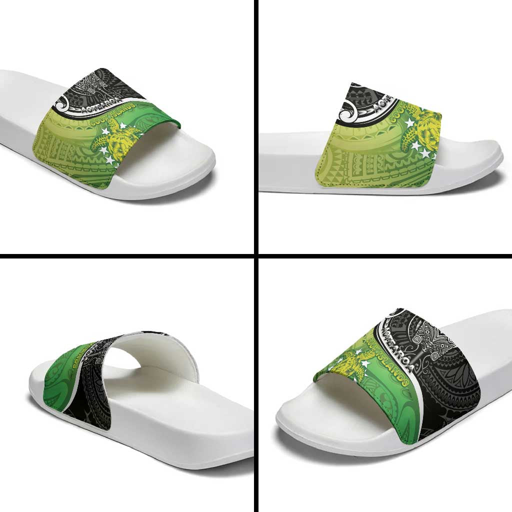 New Zealand Cook Islands Slide Sandals Maori Tiki With Circle Stars Turtle - Polynesian Pride