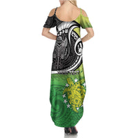 Custom New Zealand Cook Islands Summer Maxi Dress Maori Tiki With Circle Stars Turtle - Polynesian Pride