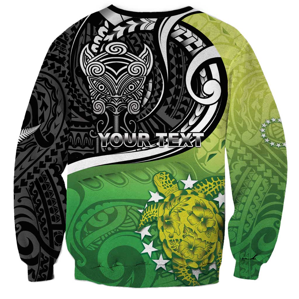 Custom New Zealand Cook Islands Sweatshirt Maori Tiki With Circle Stars Turtle - Polynesian Pride
