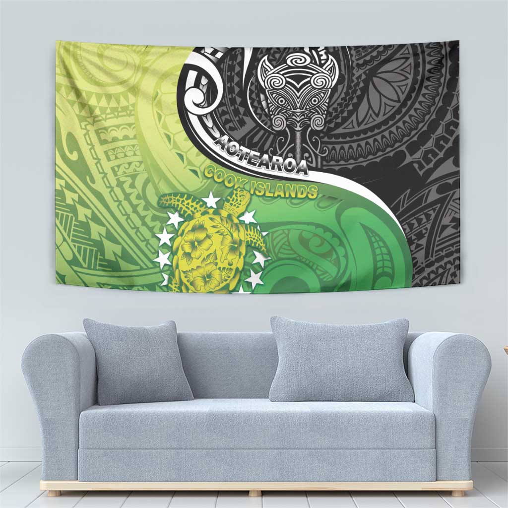 New Zealand Cook Islands Tapestry Maori Tiki With Circle Stars Turtle - Polynesian Pride