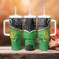 Custom New Zealand Cook Islands Tumbler With Handle Maori Tiki With Circle Stars Turtle - Polynesian Pride