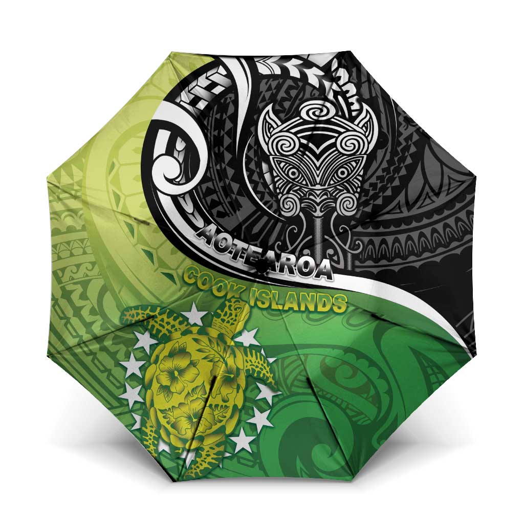 New Zealand Cook Islands Umbrella Maori Tiki With Circle Stars Turtle - Polynesian Pride