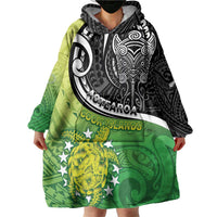Custom New Zealand Cook Islands Wearable Blanket Hoodie Maori Tiki With Circle Stars Turtle - Polynesian Pride