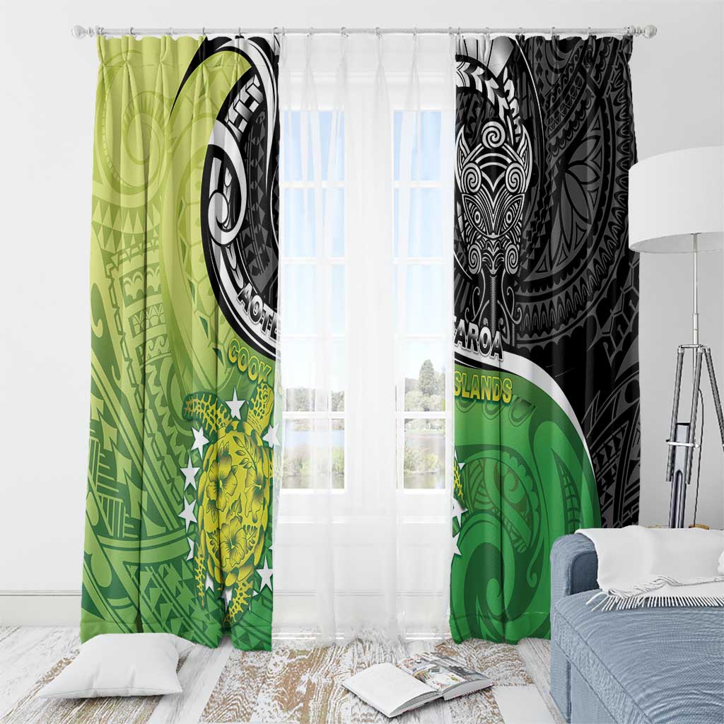 New Zealand Cook Islands Window Curtain Maori Tiki With Circle Stars Turtle - Polynesian Pride