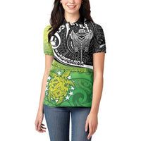 Custom New Zealand Cook Islands Women Polo Shirt Maori Tiki With Circle Stars Turtle - Polynesian Pride