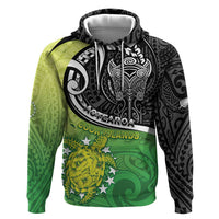 Custom New Zealand Cook Islands Zip Hoodie Maori Tiki With Circle Stars Turtle - Polynesian Pride
