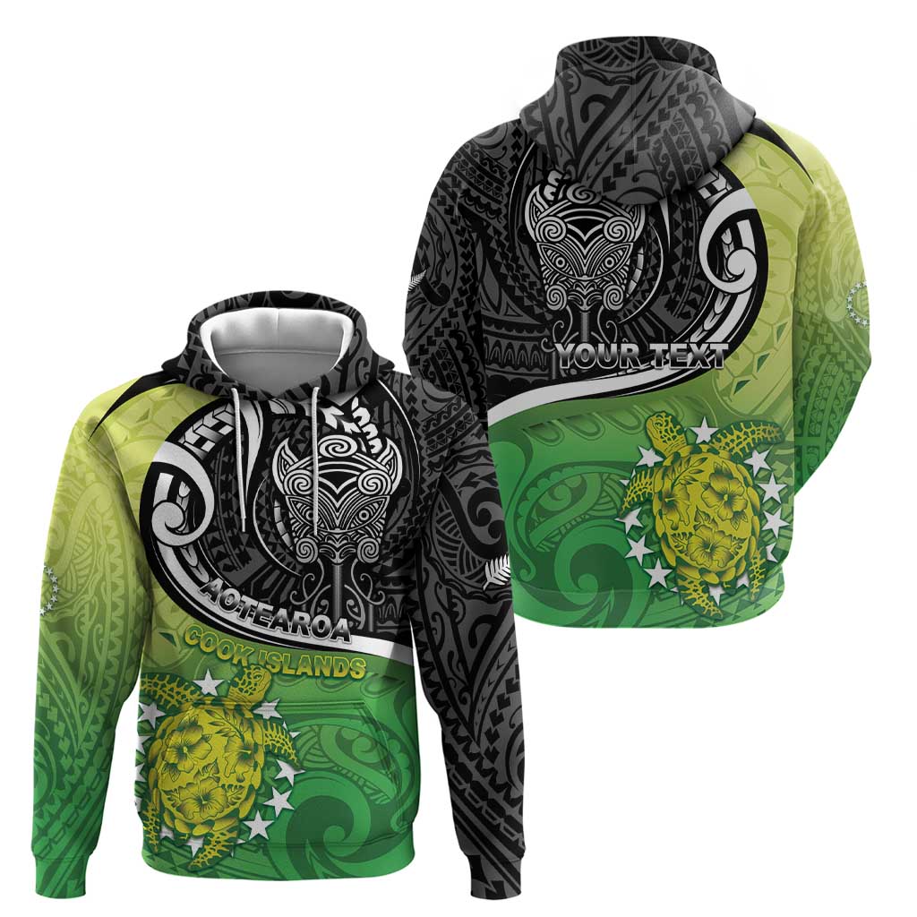Custom New Zealand Cook Islands Zip Hoodie Maori Tiki With Circle Stars Turtle - Polynesian Pride