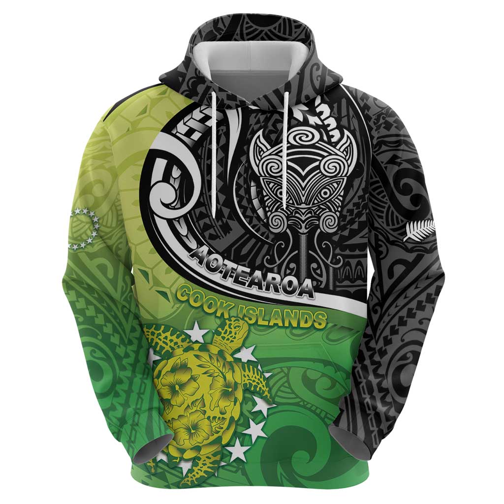 Custom New Zealand Cook Islands Zip Hoodie Maori Tiki With Circle Stars Turtle - Polynesian Pride
