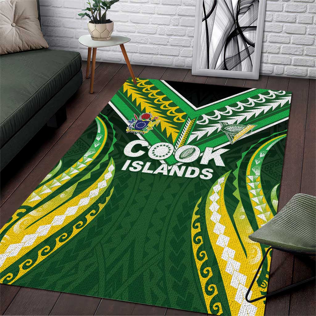 Cook Islands Rugby Area Rug Unique Style Green Version - Polynesian Pride