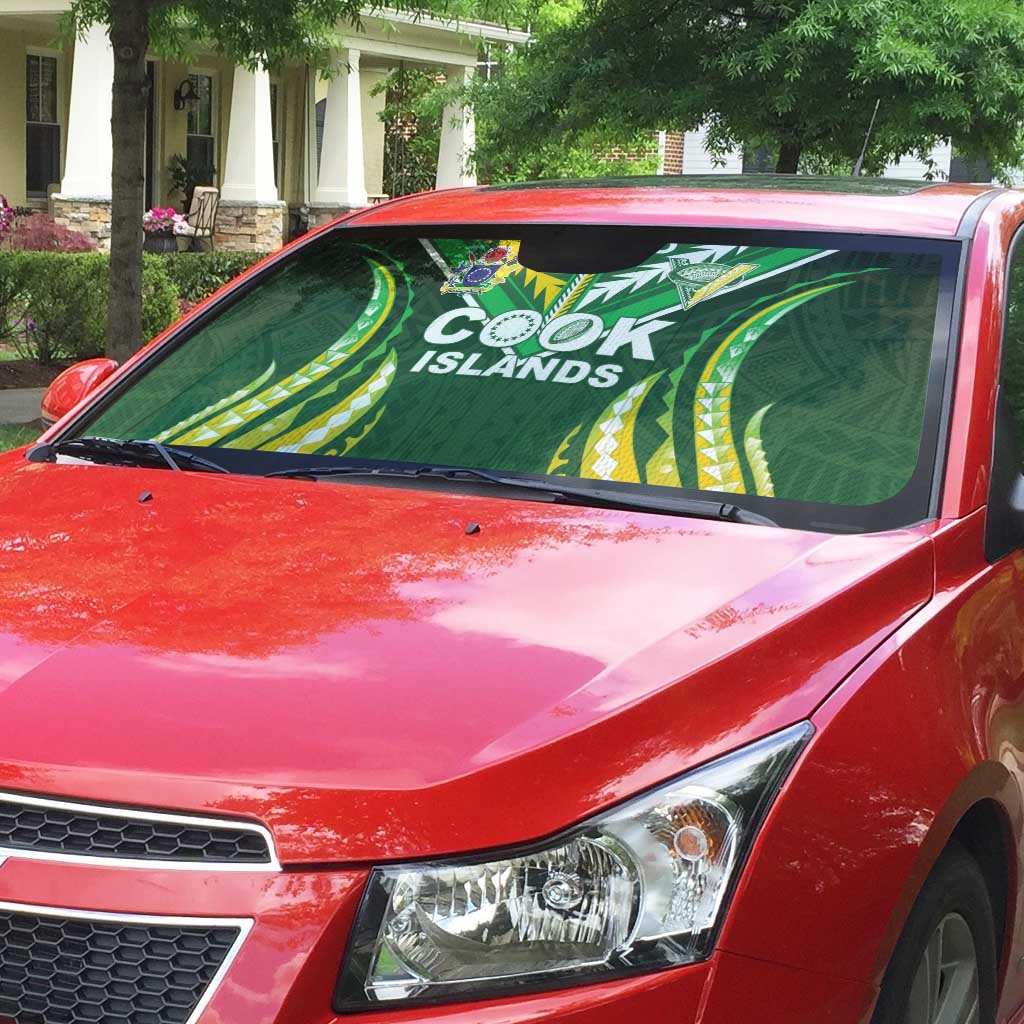 Cook Islands Rugby Auto Sun Shade Unique Style Green Version - Polynesian Pride