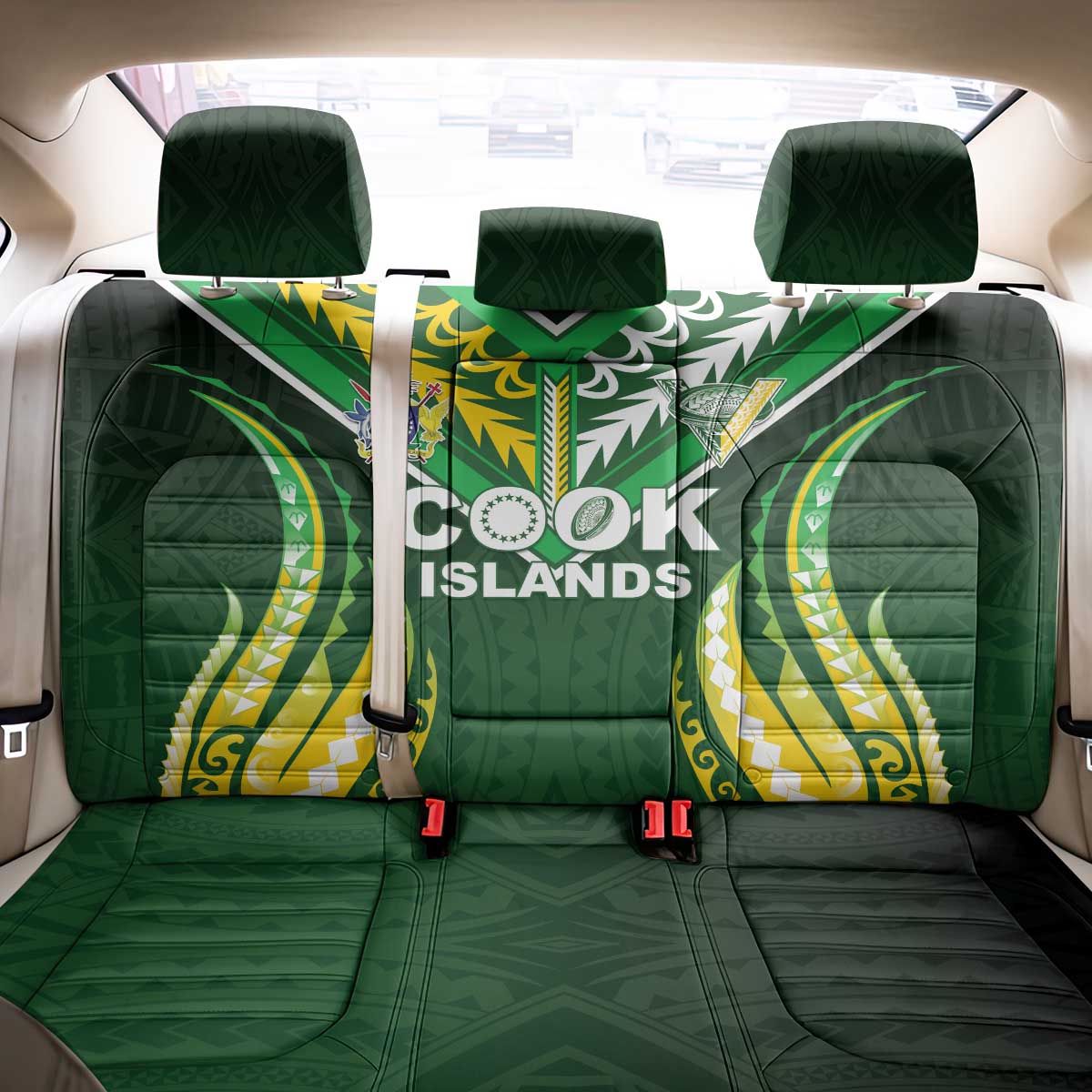 Cook Islands Rugby Back Car Seat Cover Unique Style Green Version - Polynesian Pride