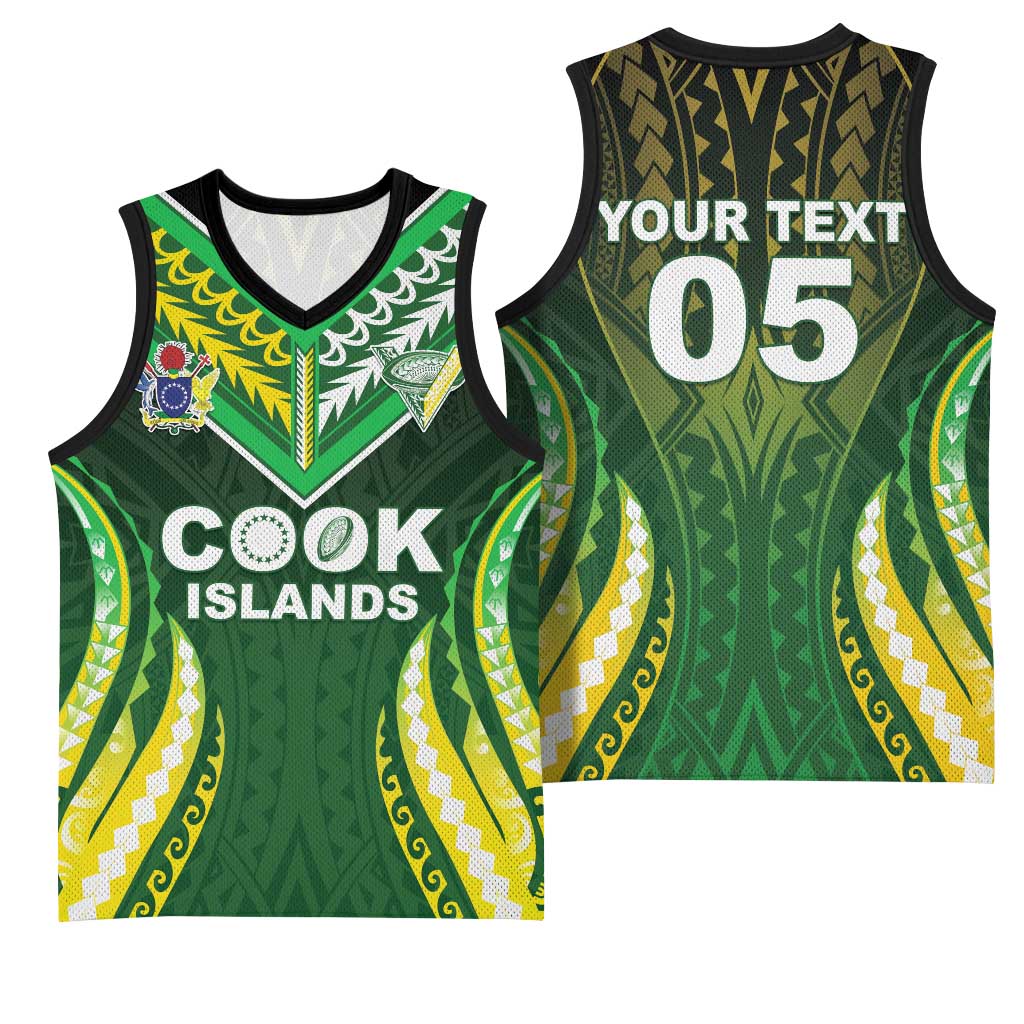 Custom Cook Islands Rugby Basketball Jersey Unique Style Green Version - Polynesian Pride