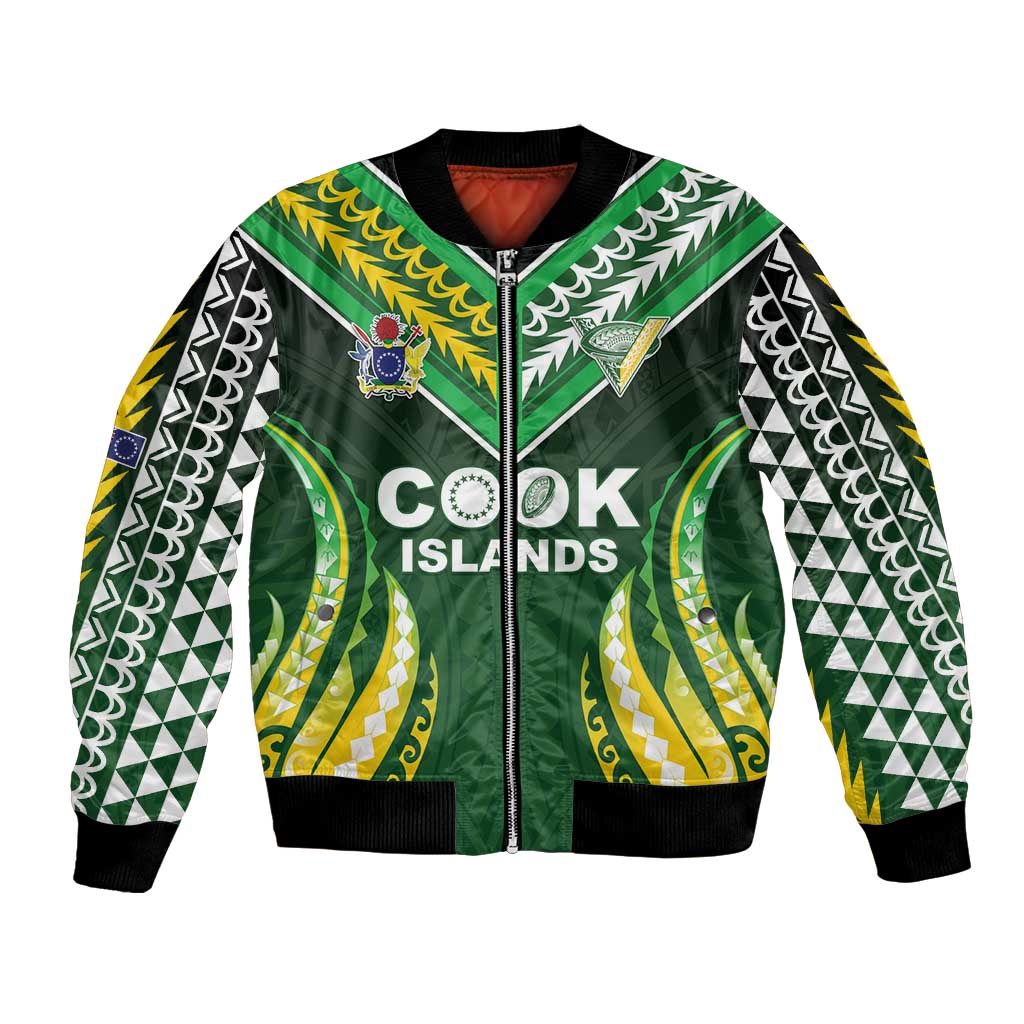 Custom Cook Islands Rugby Bomber Jacket Unique Style Green Version - Polynesian Pride