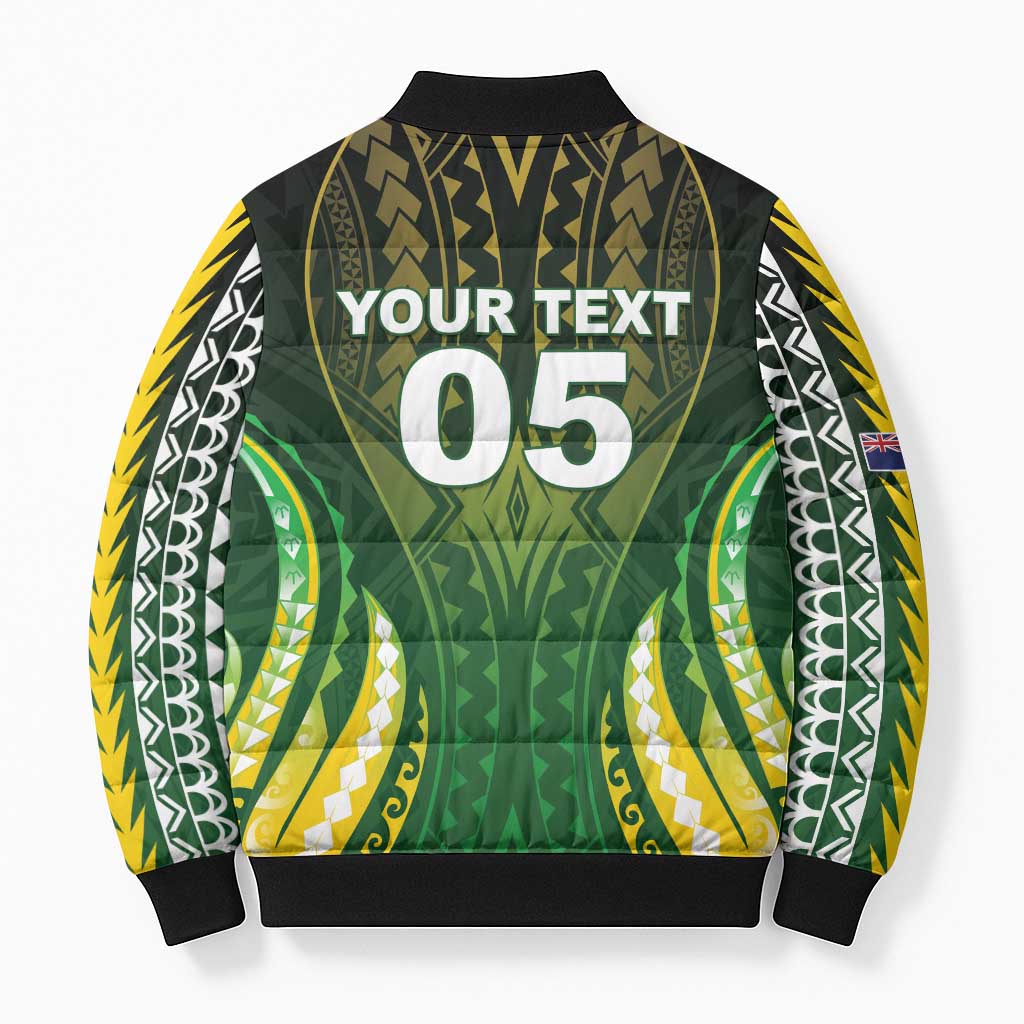 Custom Cook Islands Rugby Bomber Puffer Jacket Unique Style Green Version - Polynesian Pride