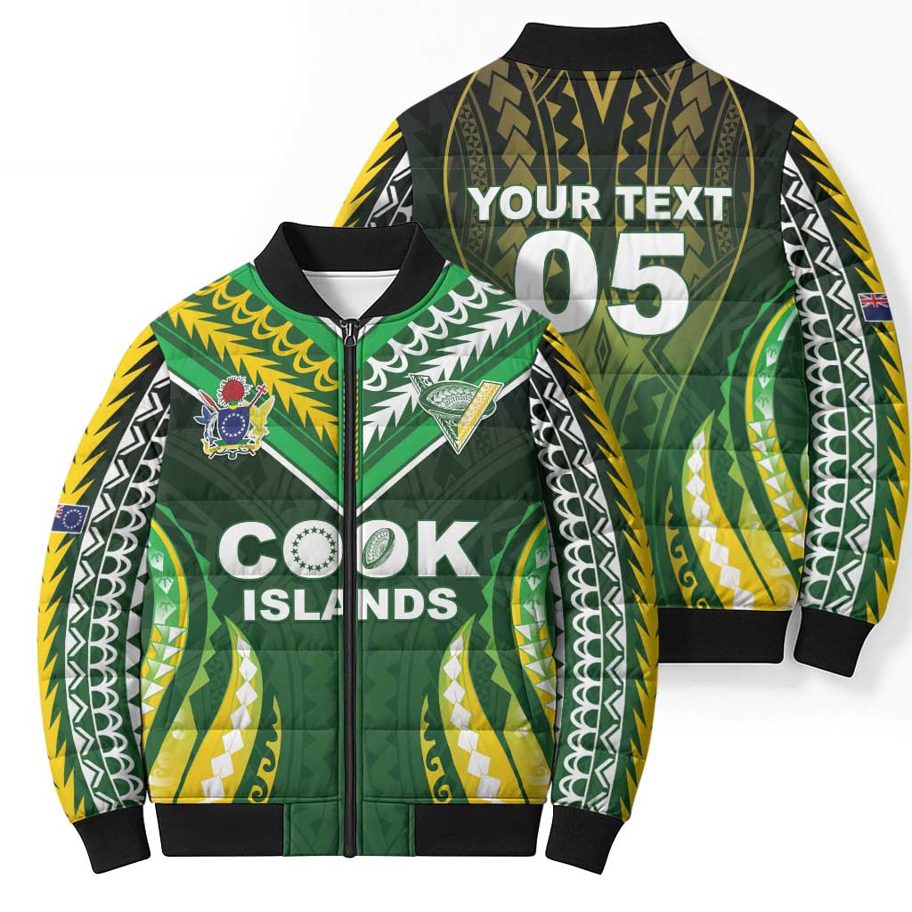 Custom Cook Islands Rugby Bomber Puffer Jacket Unique Style Green Version - Polynesian Pride