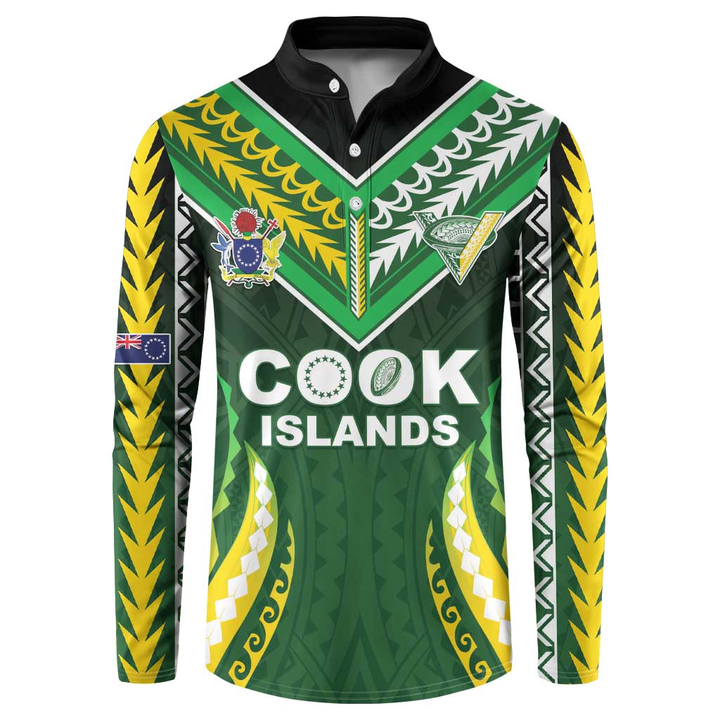 Custom Cook Islands Rugby Button Sweatshirt Unique Style Green Version - Polynesian Pride