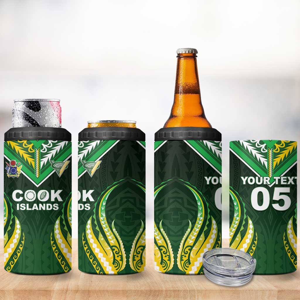 Custom Cook Islands Rugby 4 in 1 Can Cooler Tumbler Unique Style Green Version - Polynesian Pride
