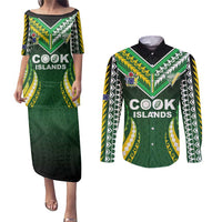 Custom Cook Islands Rugby Couples Matching Puletasi and Long Sleeve Button Shirt Unique Style Green Version - Polynesian Pride