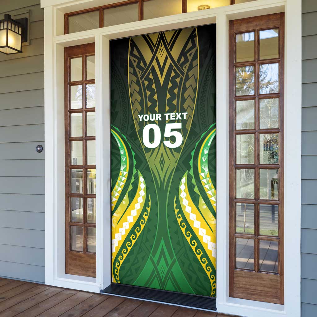Custom Cook Islands Rugby Door Cover Unique Style Green Version - Polynesian Pride