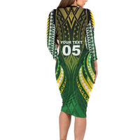 Custom Cook Islands Rugby Family Matching Long Sleeve Bodycon Dress and Hawaiian Shirt Unique Style Green Version - Polynesian Pride