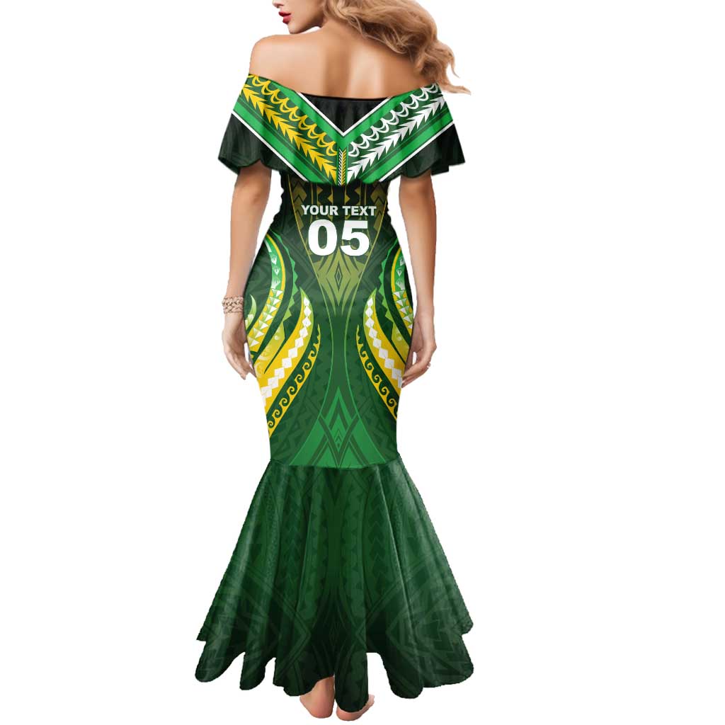 Custom Cook Islands Rugby Family Matching Mermaid Dress and Hawaiian Shirt Unique Style Green Version - Polynesian Pride