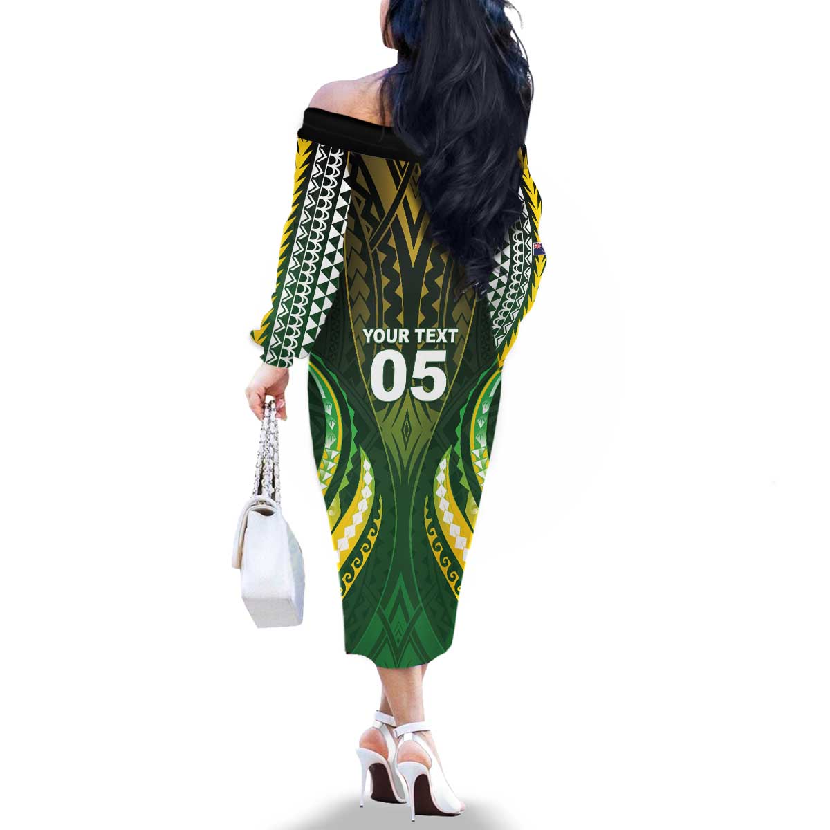 Custom Cook Islands Rugby Family Matching Off The Shoulder Long Sleeve Dress and Hawaiian Shirt Unique Style Green Version - Polynesian Pride