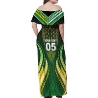 Custom Cook Islands Rugby Family Matching Off Shoulder Maxi Dress and Hawaiian Shirt Unique Style Green Version - Polynesian Pride