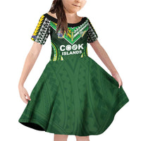 Custom Cook Islands Rugby Family Matching Off Shoulder Short Dress and Hawaiian Shirt Unique Style Green Version - Polynesian Pride