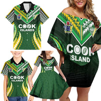 Custom Cook Islands Rugby Family Matching Off Shoulder Short Dress and Hawaiian Shirt Unique Style Green Version - Polynesian Pride