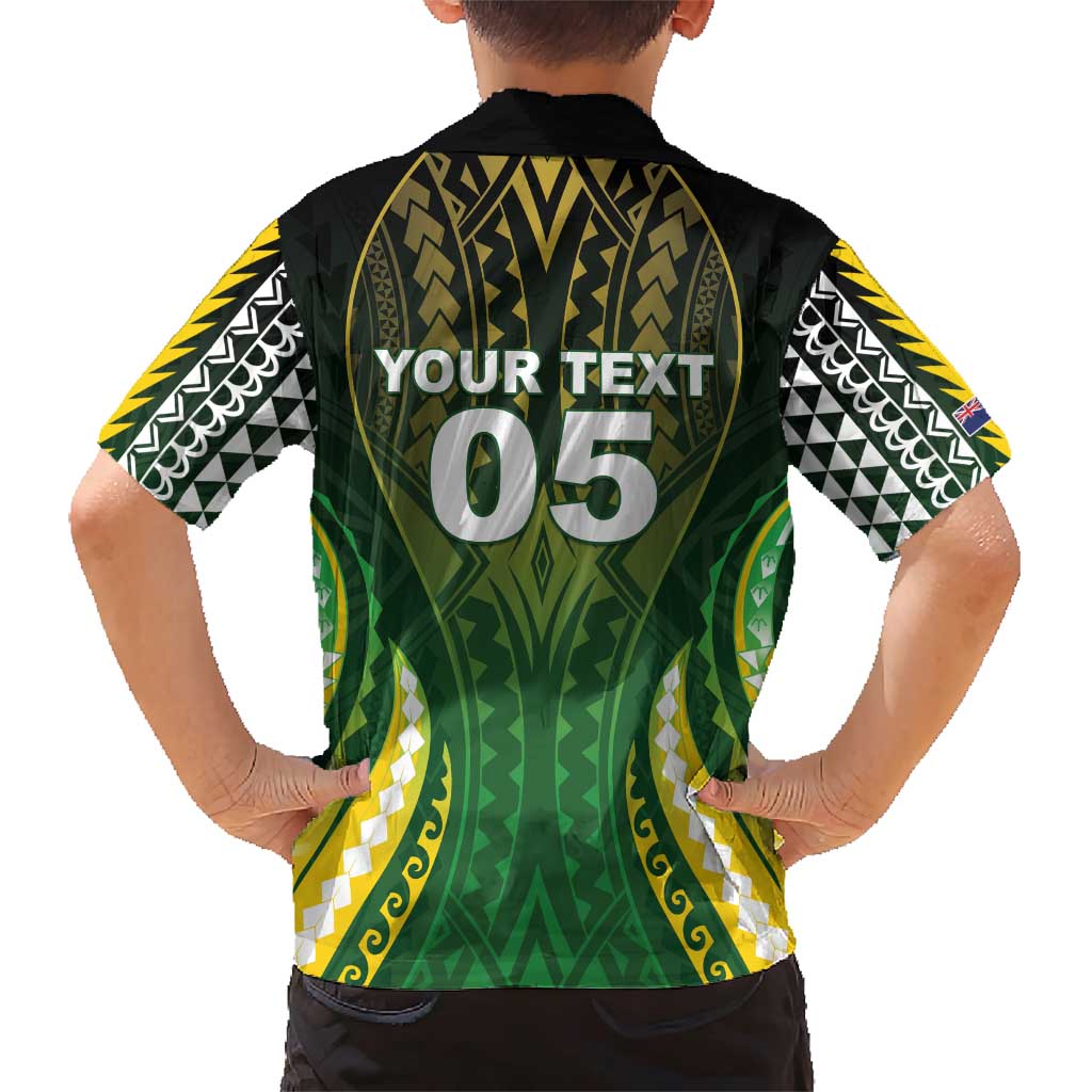 Custom Cook Islands Rugby Family Matching Short Sleeve Bodycon Dress and Hawaiian Shirt Unique Style Green Version - Polynesian Pride