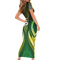 Custom Cook Islands Rugby Family Matching Short Sleeve Bodycon Dress and Hawaiian Shirt Unique Style Green Version - Polynesian Pride