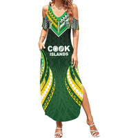Custom Cook Islands Rugby Family Matching Summer Maxi Dress and Hawaiian Shirt Unique Style Green Version - Polynesian Pride