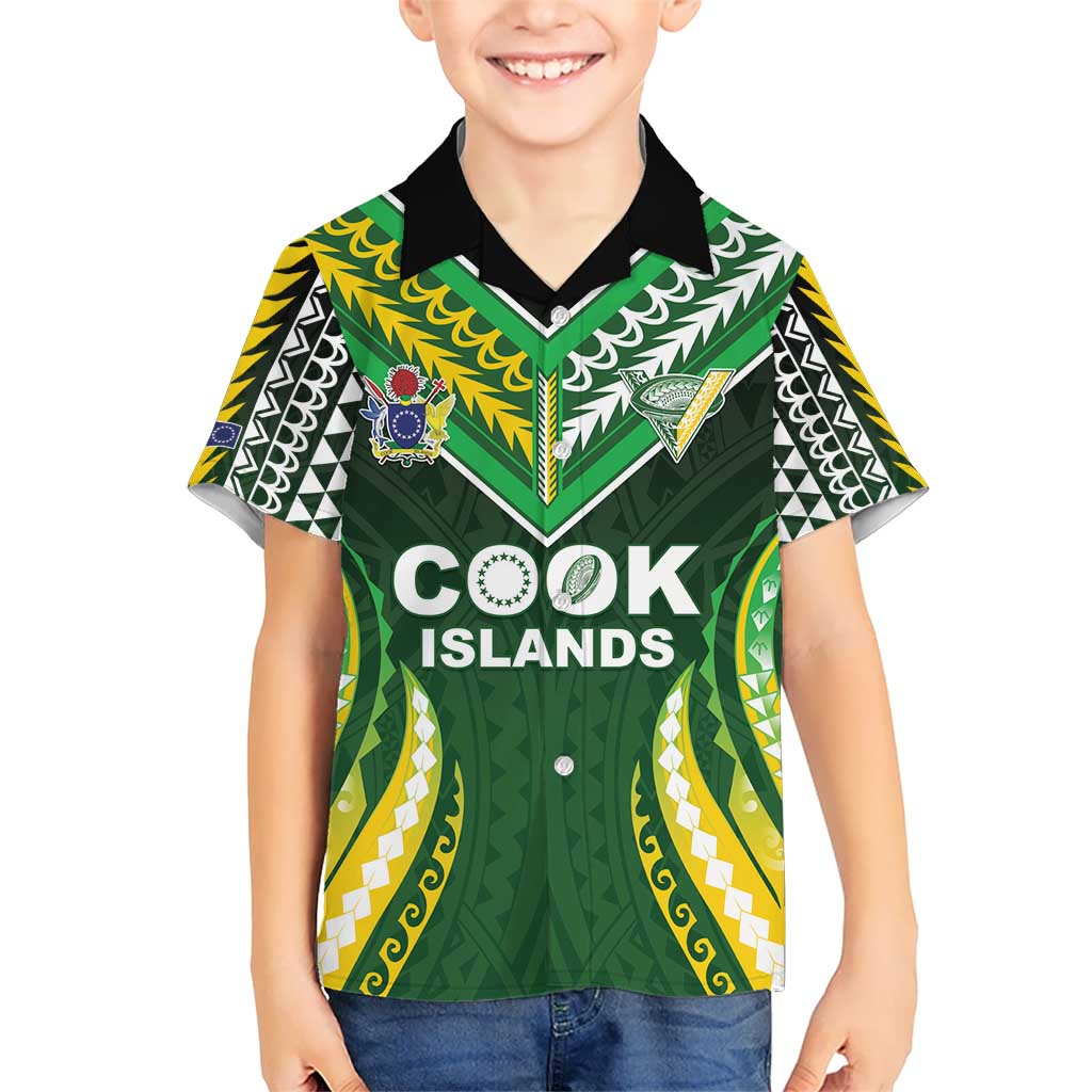 Custom Cook Islands Rugby Kid Hawaiian Shirt Unique Style Green Version - Polynesian Pride