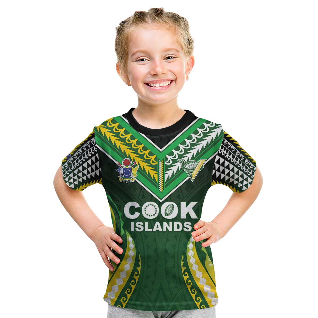 Custom Cook Islands Rugby Kid T Shirt Unique Style Green Version - Polynesian Pride
