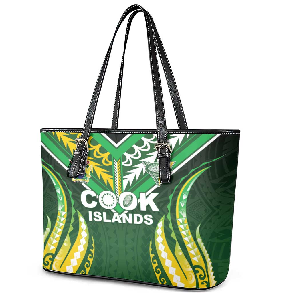 Cook Islands Rugby Leather Tote Bag Unique Style Green Version - Polynesian Pride