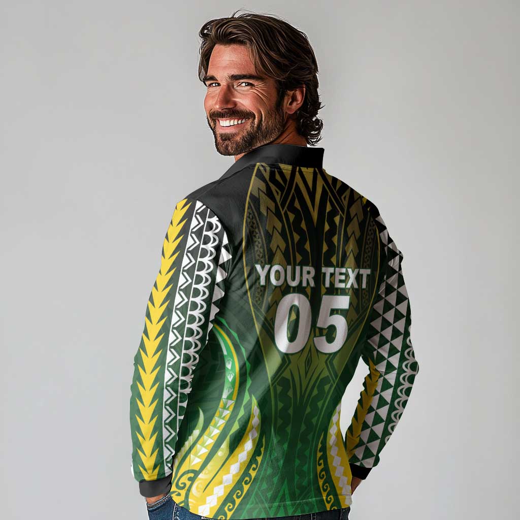 Custom Cook Islands Rugby Long Sleeve Polo Shirt Unique Style Green Version - Polynesian Pride