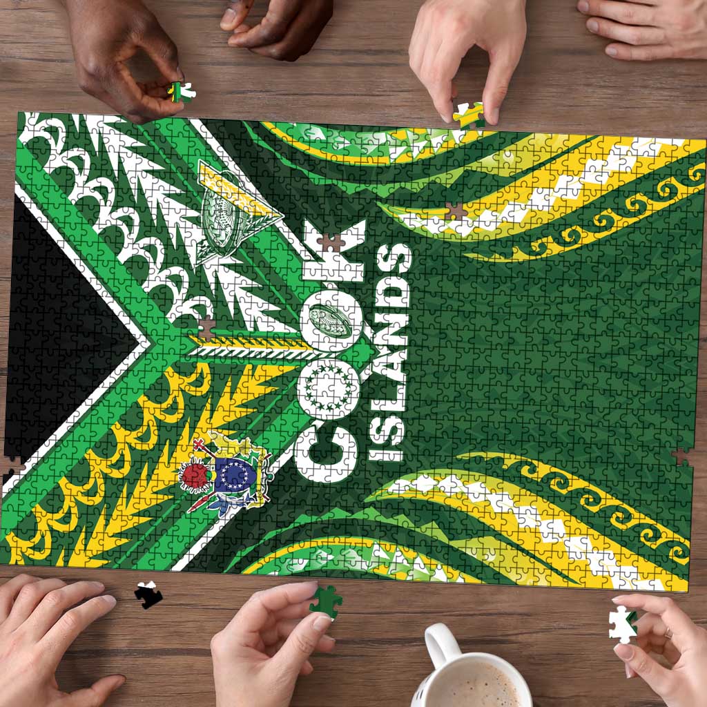 Cook Islands Rugby Puzzle Unique Style Green Version - Polynesian Pride