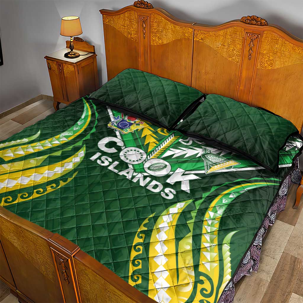 Cook Islands Rugby Quilt Bed Set Unique Style Green Version - Polynesian Pride