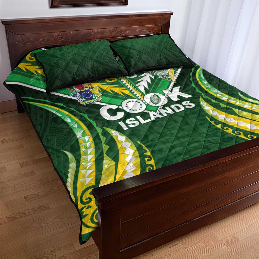 Cook Islands Rugby Quilt Bed Set Unique Style Green Version - Polynesian Pride