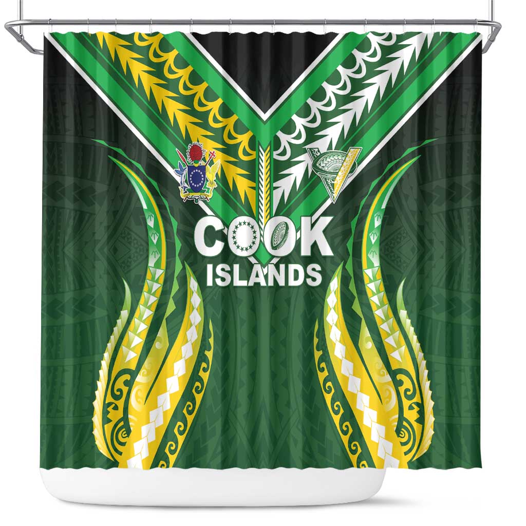 Cook Islands Rugby Shower Curtain Unique Style Green Version - Polynesian Pride
