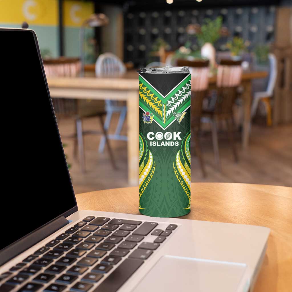 Custom Cook Islands Rugby Skinny Tumbler Unique Style Green Version - Polynesian Pride