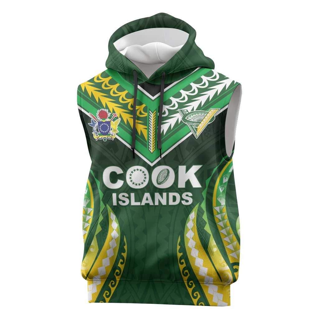Custom Cook Islands Rugby Sleeveless Hoodie Unique Style Green Version - Polynesian Pride