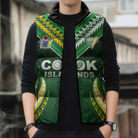 Custom Cook Islands Rugby Sleeveless Puffer Jacket Unique Style Green Version - Polynesian Pride