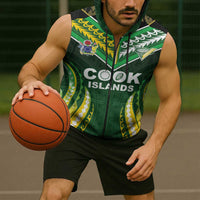 Custom Cook Islands Rugby Sleeveless Zip Hoodie Unique Style Green Version - Polynesian Pride