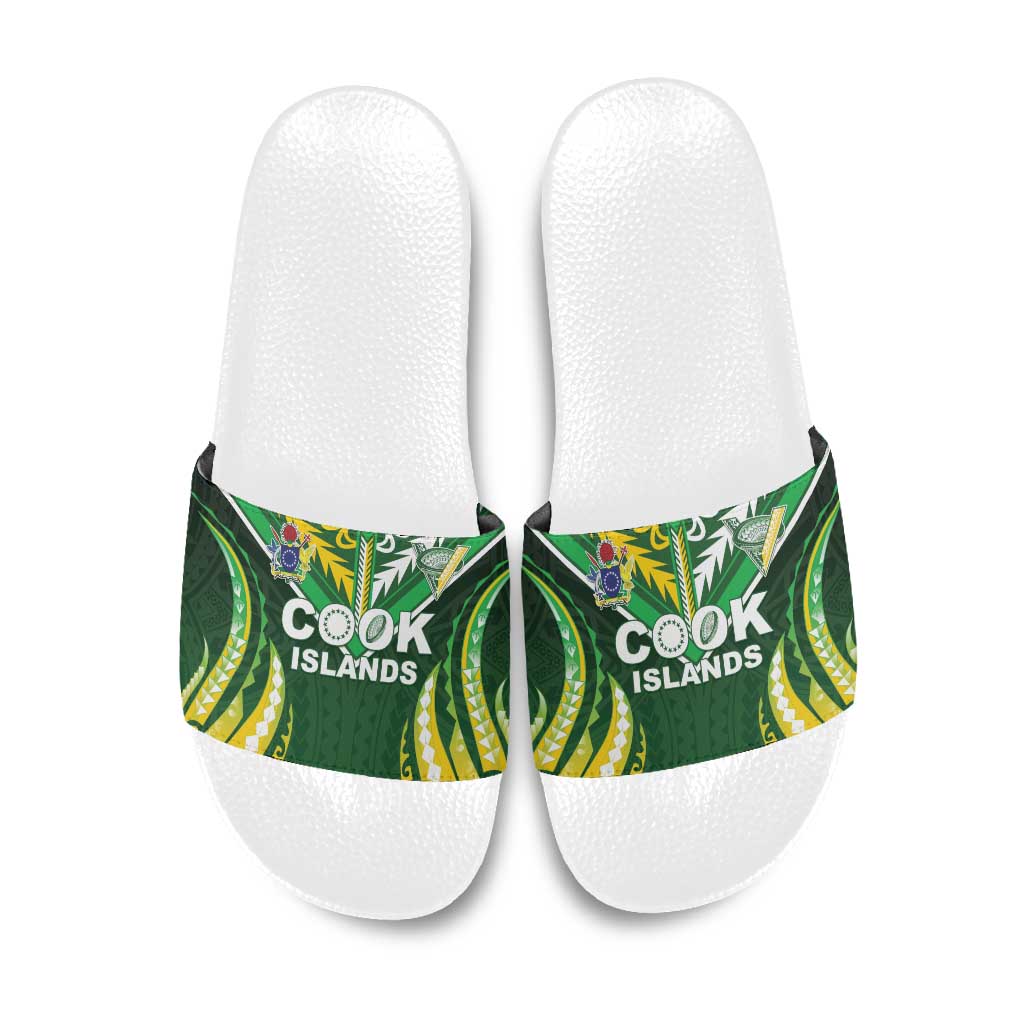 Cook Islands Rugby Slide Sandals Unique Style Green Version - Polynesian Pride