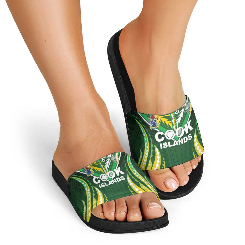 Cook Islands Rugby Slide Sandals Unique Style Green Version - Polynesian Pride