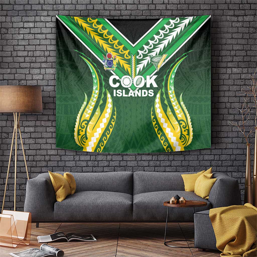 Cook Islands Rugby Tapestry Unique Style Green Version - Polynesian Pride
