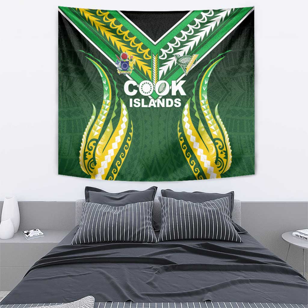 Cook Islands Rugby Tapestry Unique Style Green Version - Polynesian Pride