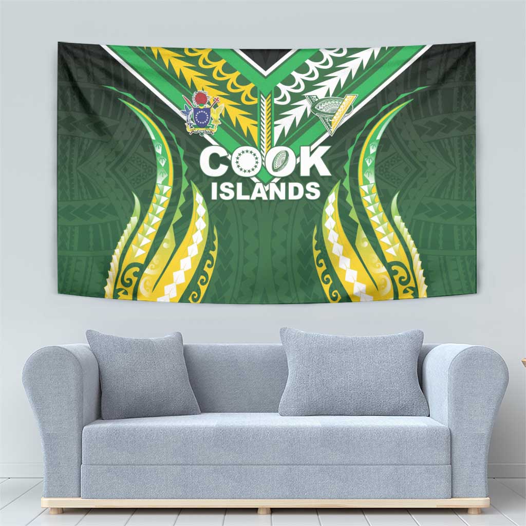 Cook Islands Rugby Tapestry Unique Style Green Version - Polynesian Pride